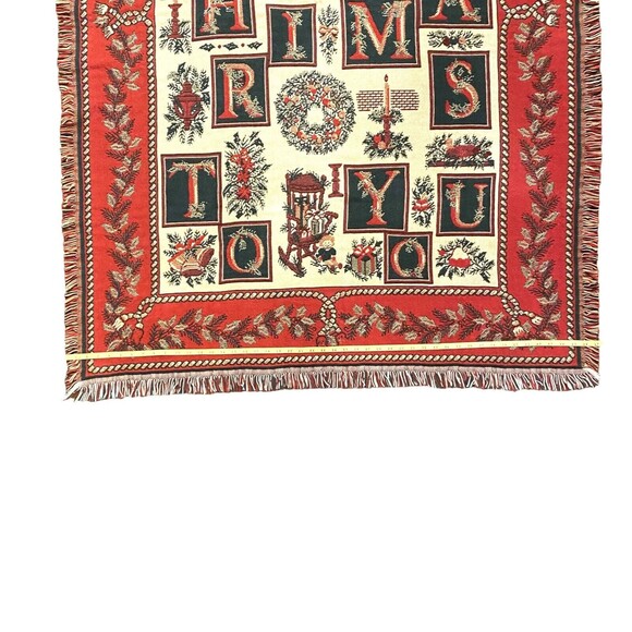 Christmas Tapestry Throw Blanket Goodwin Weavers 70x47 Fringe Red Green USA Made - Picture 11 of 16